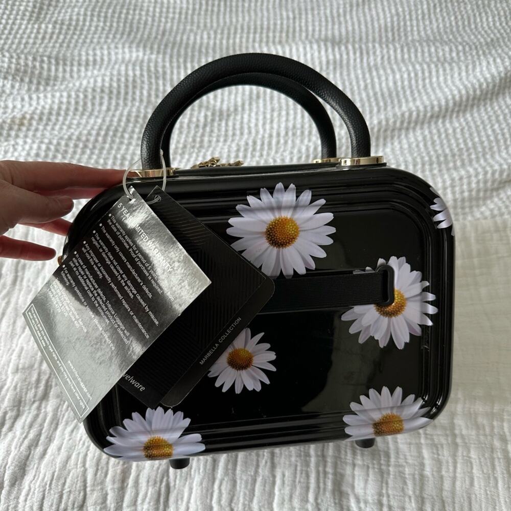 NWT Triforce Hard Shell Train Case Black Daisy Print Makeup Bag Travel Case